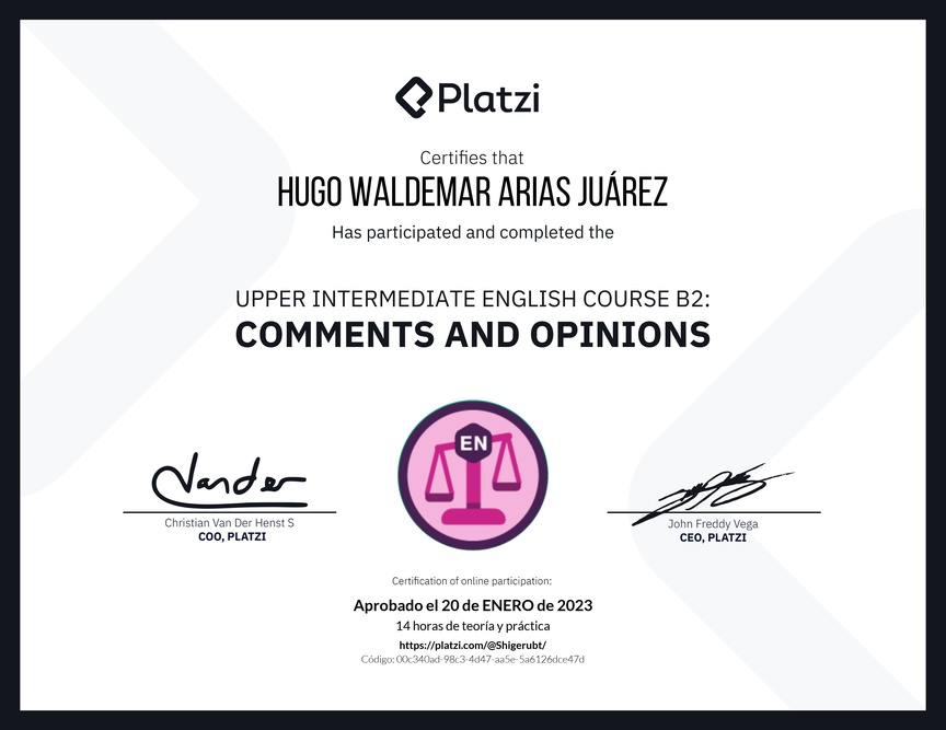 Diploma del Curso de Inglés Intermedio Alto B2: Comentarios y Opiniones