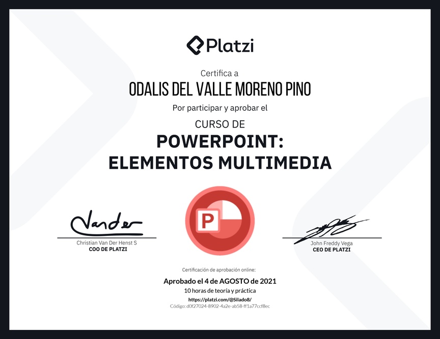 Diploma del Curso de PowerPoint: Elementos Multimedia