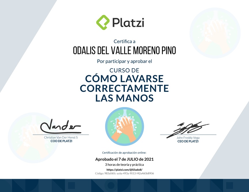 Diploma del Curso para Lavarse las Manos Correctamente