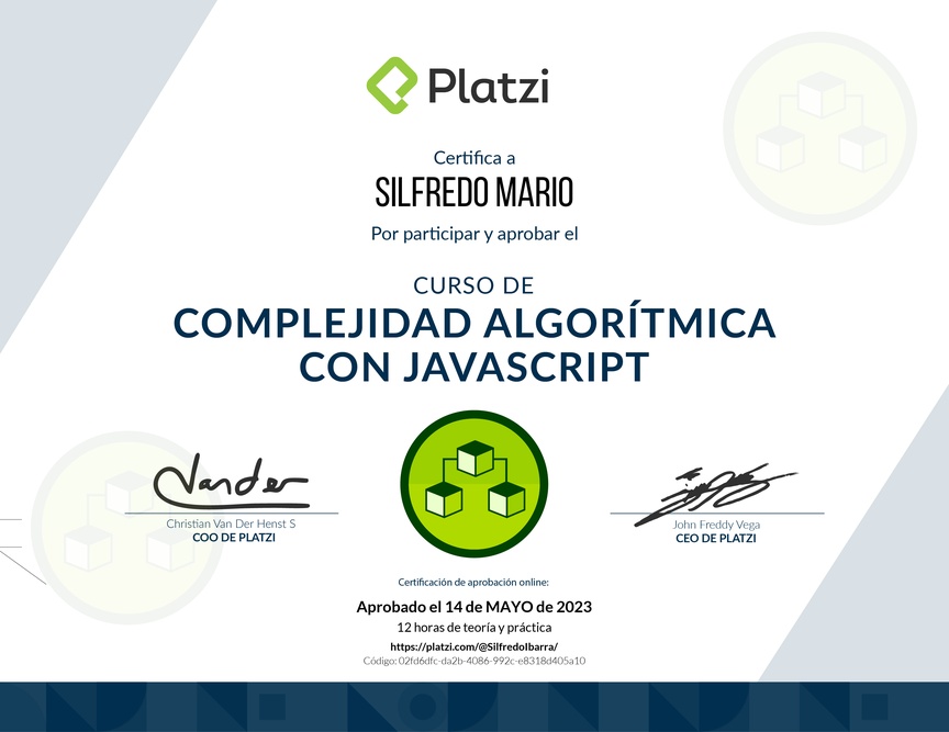 Diploma del Curso de Complejidad Algorítmica con JavaScript