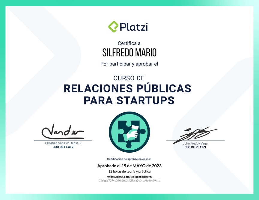 Diploma del Curso de Relaciones Públicas para Startups
