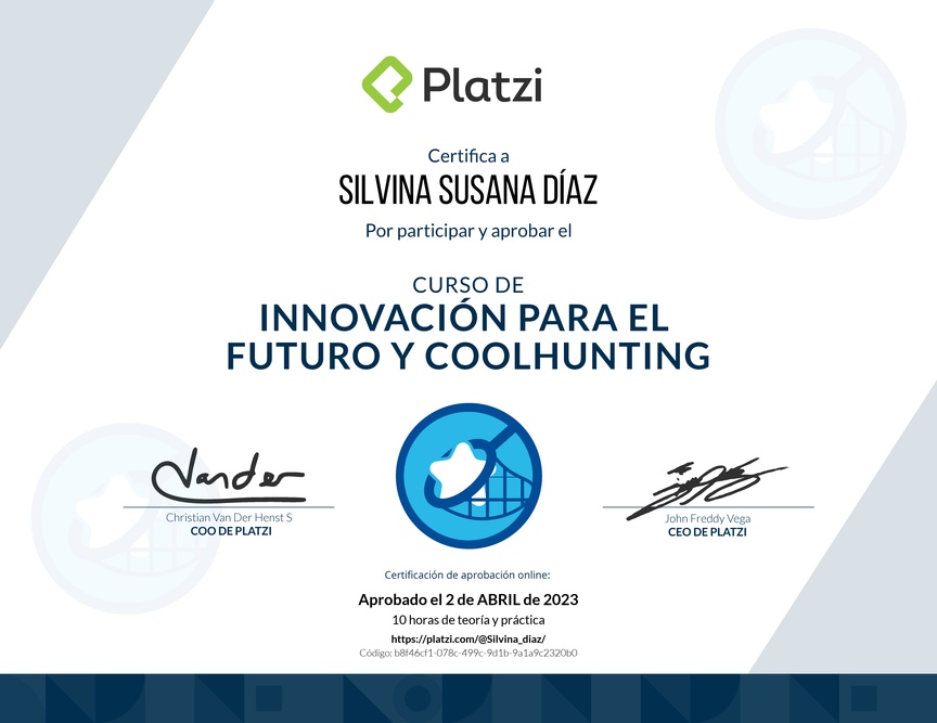 Diploma del Curso de Innovación para el Futuro y Coolhunting