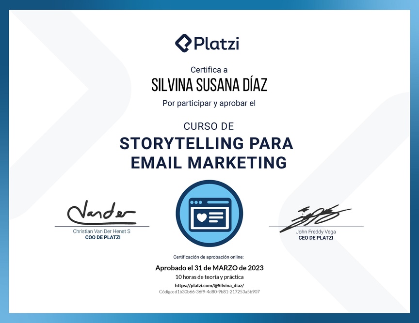 Diploma del Curso de Técnicas de Storytelling en Email Marketing