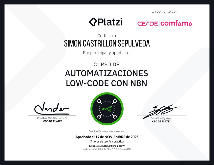 Diploma del Curso de Automatizaciones con n8n