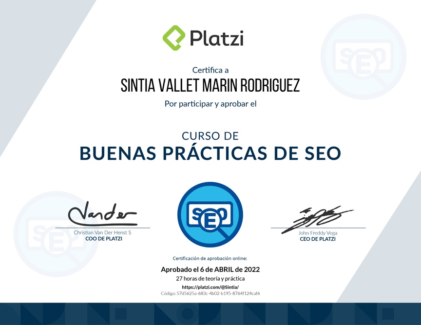 Diploma del Curso de Prácticas Efectivas para SEO
