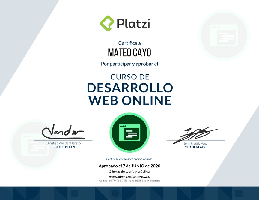 Diploma del Curso de Desarrollo Web Online