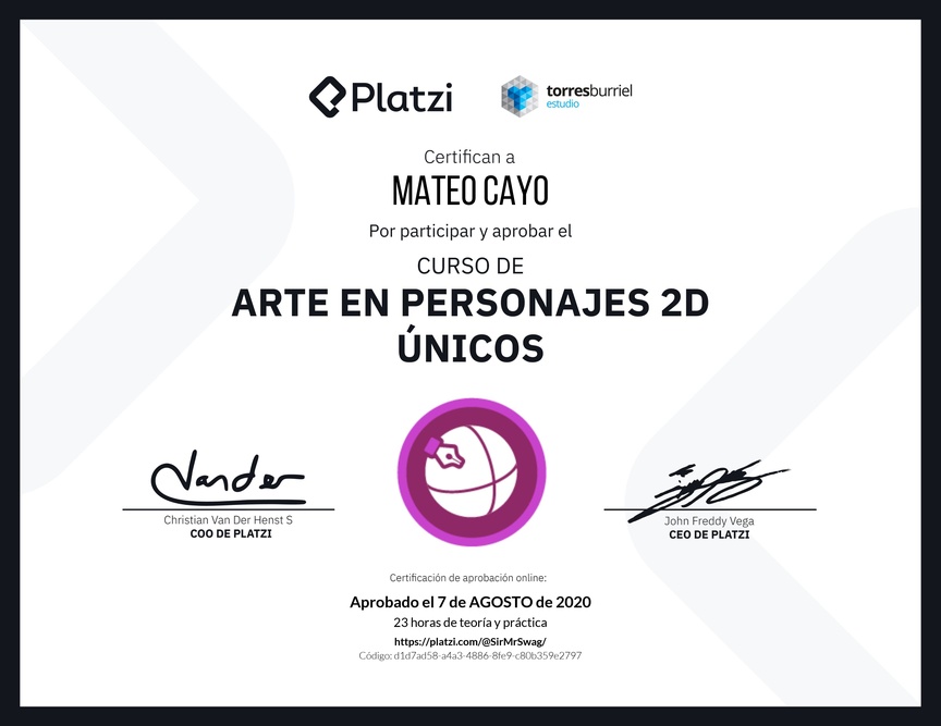 Diploma del Curso de Arte en Personajes 2D Únicos
