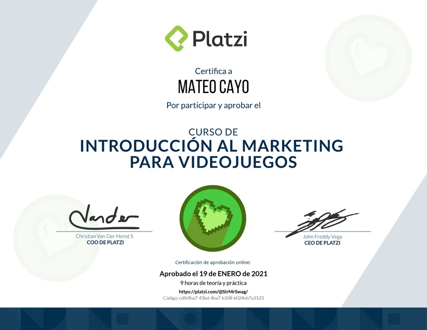 Diploma del Curso de Introducción al Marketing para Videojuegos