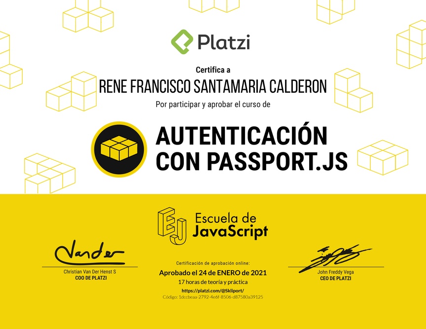 Diploma del Curso de Autenticación con Passport.js 2019