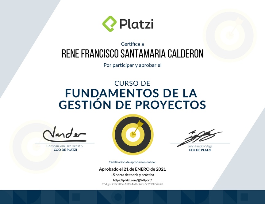 Diploma del Curso de Fundamentos de Gestión de Proyectos 2019