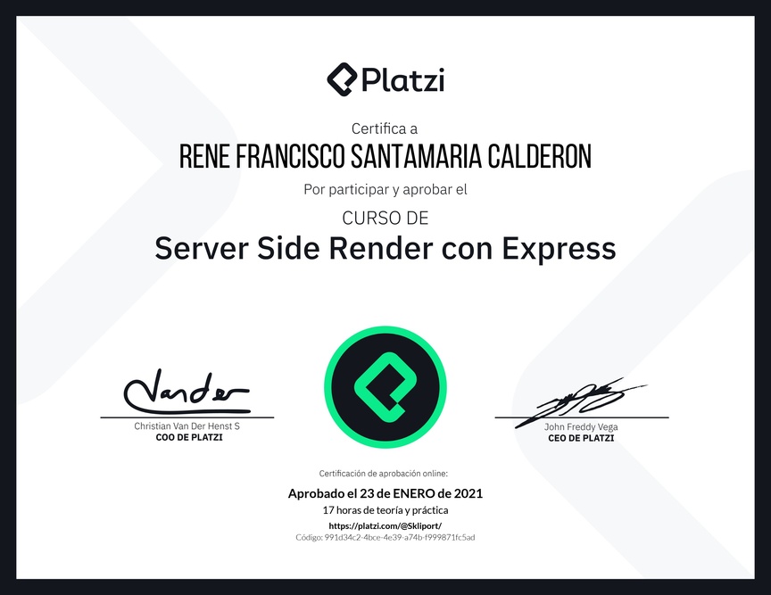 Diploma del Curso de Server Side Render con Express