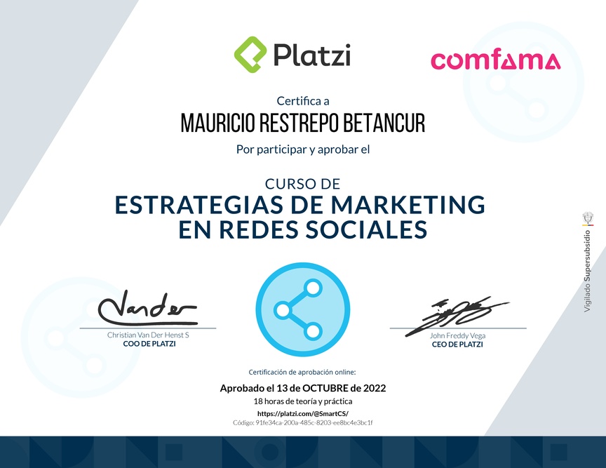 Diploma del Curso de Estrategias de Marketing en Redes Sociales