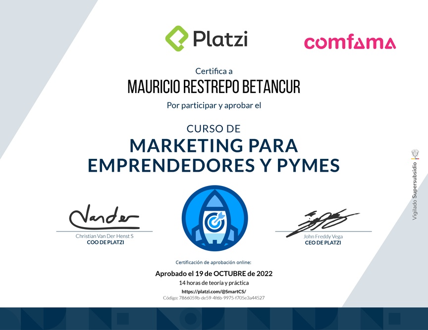 Diploma del Curso de Marketing para Emprendedores y PyMes