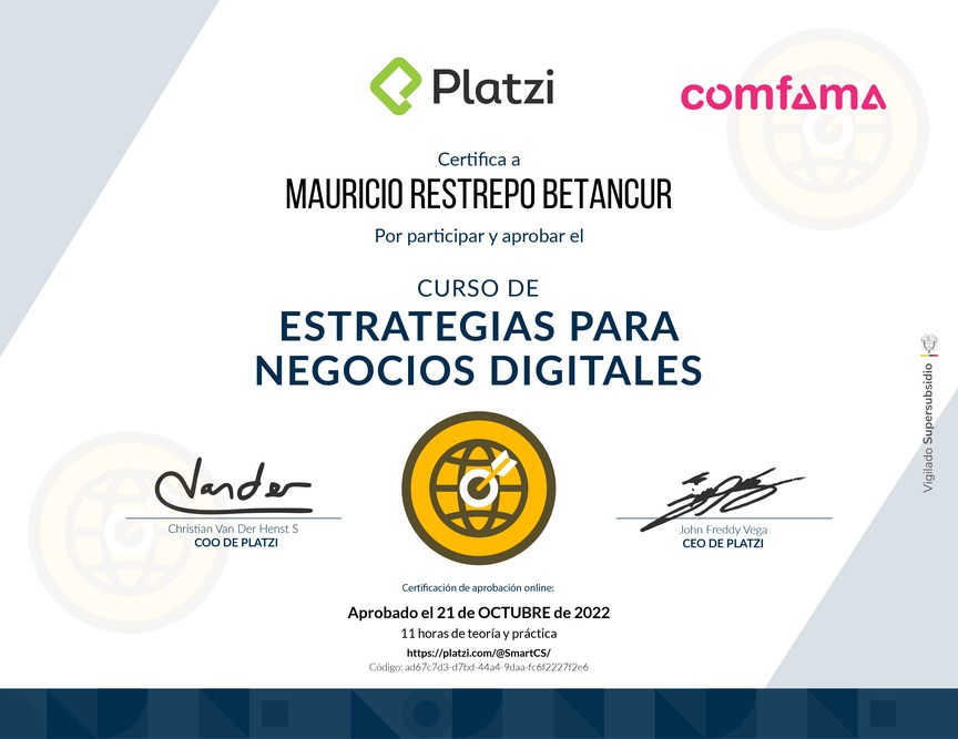 Diploma del Curso de Estrategias para Negocios Digitales