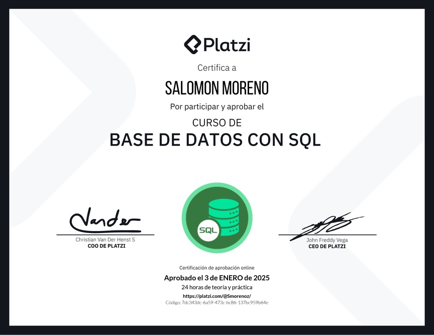Diploma del Curso de Bases de Datos con SQL