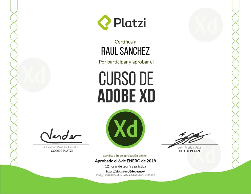 Diploma del Curso de Adobe XD 2017