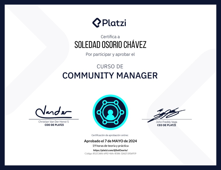 Diploma del Curso de Community Manager (2023)