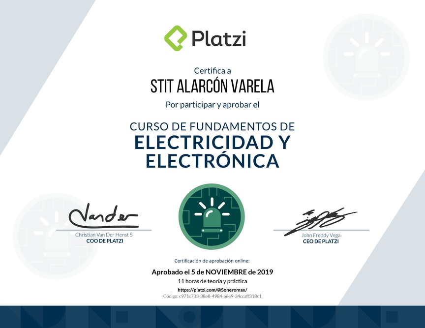Diploma del Curso de Fundamentos de Electricidad y Electrónica