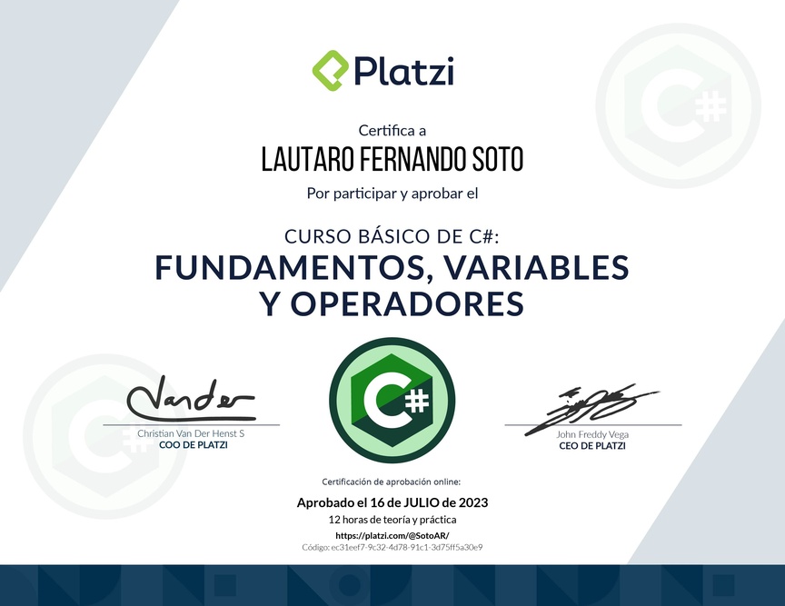 Diploma del Curso Básico de Programación con C#