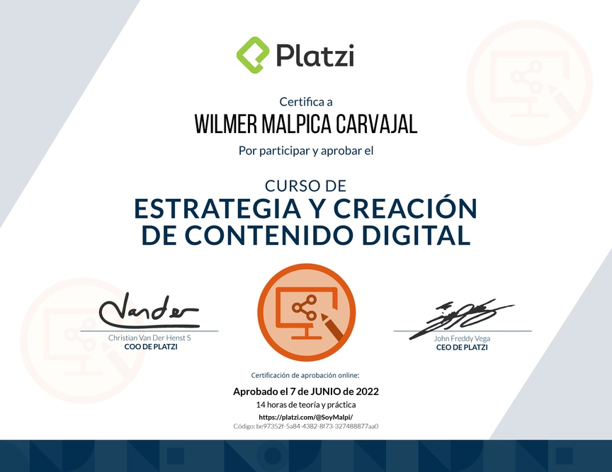 Diploma del Curso de Estrategia y Creación de Contenido Digital