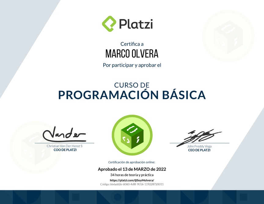 Diploma del Curso Básico de Programación