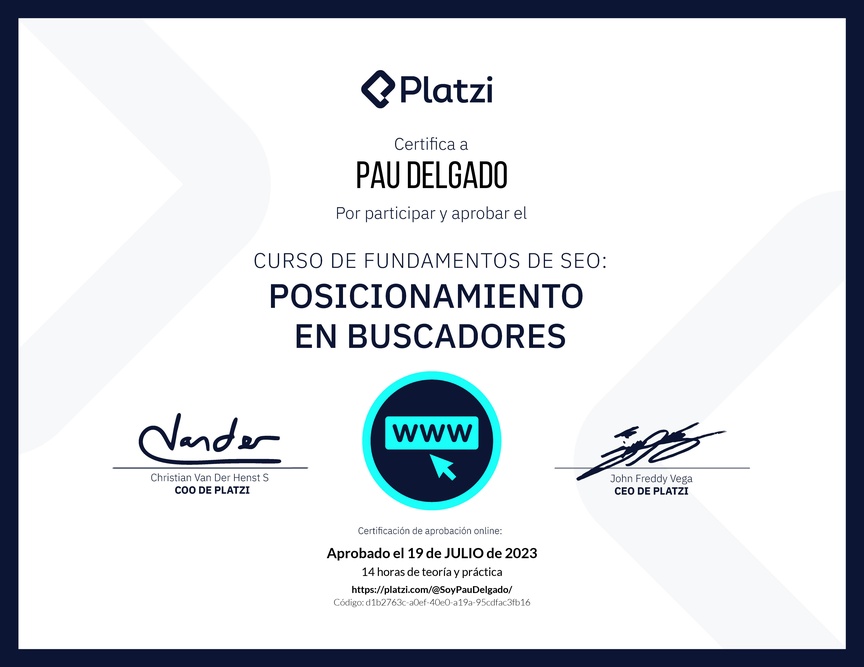 Diploma del Curso de Fundamentos de SEO y Posicionamiento Web