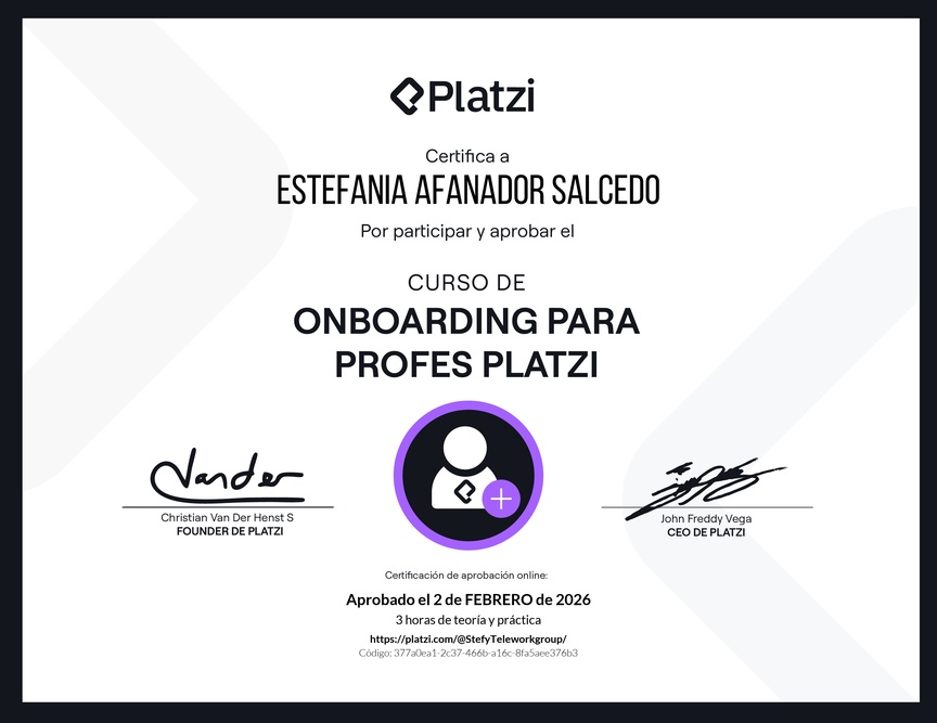 Diploma del Curso de Onboarding para Profes Platzi