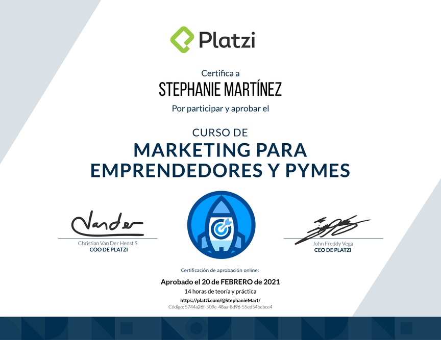 Diploma del Curso de Marketing para Emprendedores y PyMes