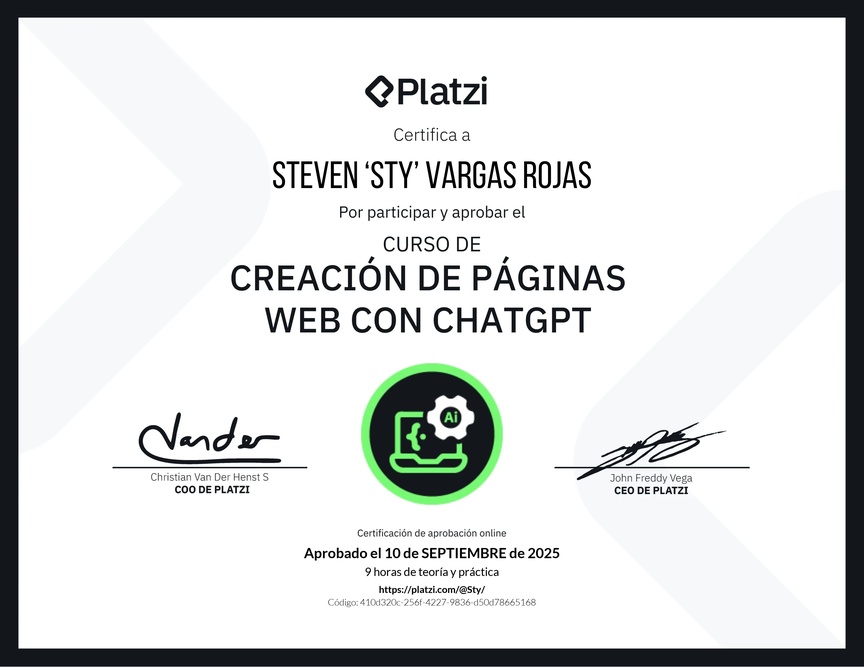 Diploma del Curso de Creación de Páginas Web con ChatGPT