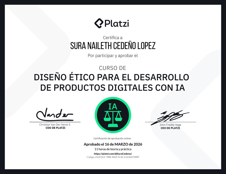 Diploma del Curso de Diseño Ético para el Desarrollo de Productos Digitales con IA