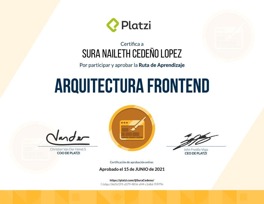 Diploma de la Ruta de Aprendizaje de Arquitectura Frontend