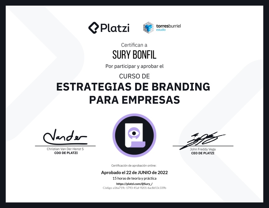 Diploma del Curso de Diseño y Desarrollo de Estrategias de Marca