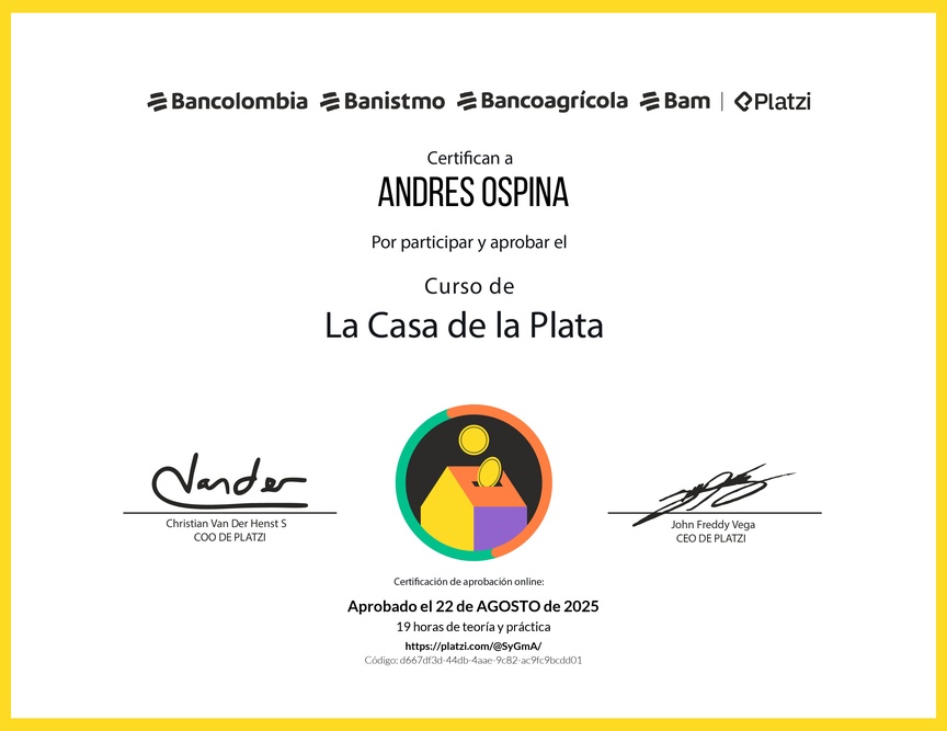 Diploma del Curso La Casa de la Plata Grupo Bancolombia