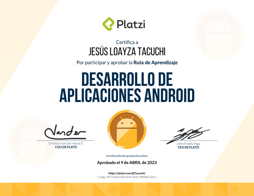 Diploma de la Ruta de Aprendizaje de Desarrollo de Aplicaciones Android
