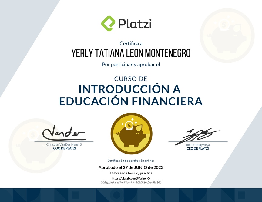 Diploma del Curso de Introducción a Educación Financiera