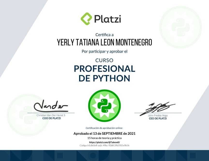 Diploma del Curso Profesional de Python
