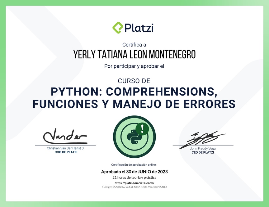 Diploma del Curso de Python: Comprehensions, Funciones y Manejo de Errores