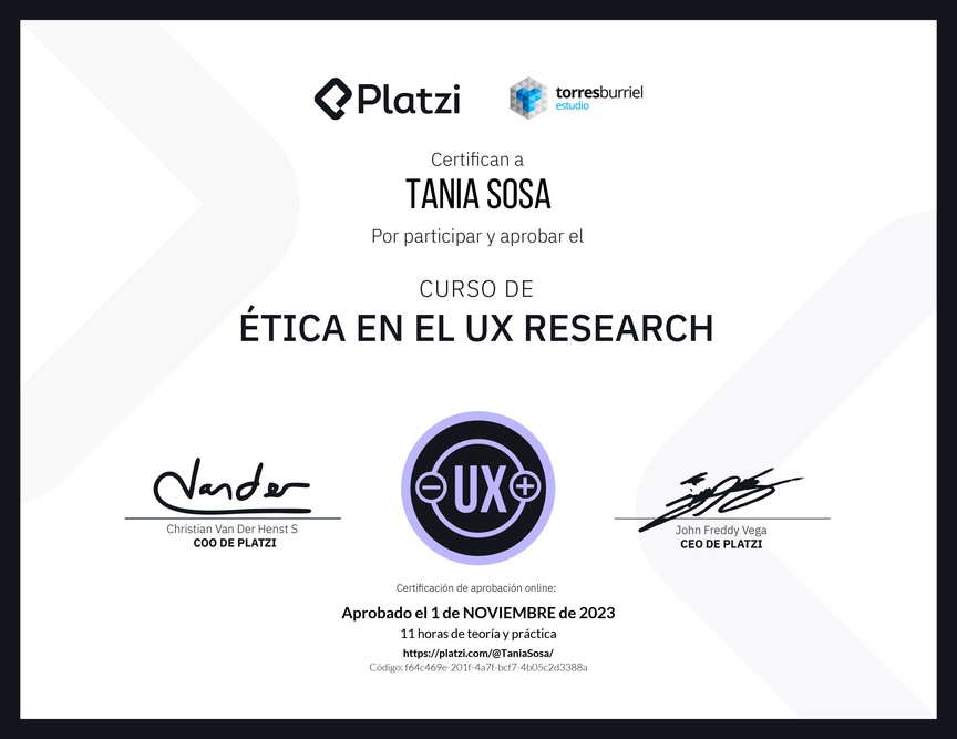 Diploma del Curso de Ética en el UX Research