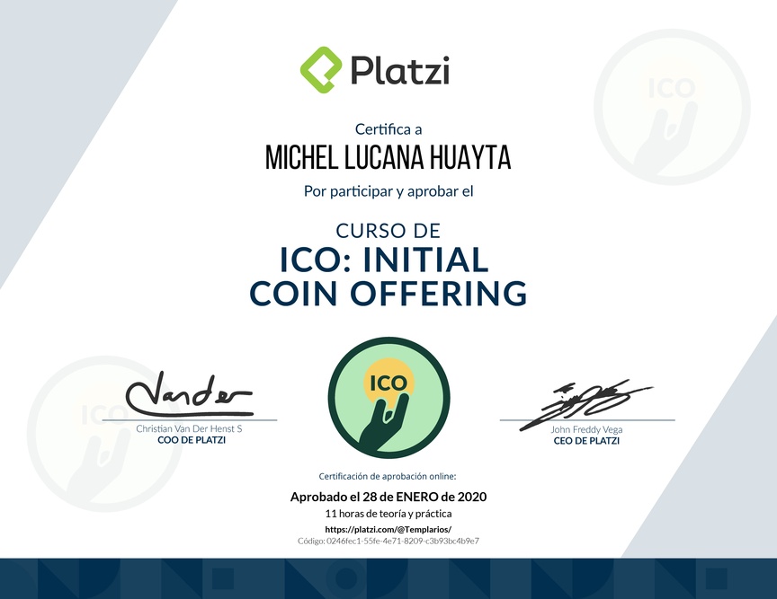 Diploma del Curso de ICO: Initial Coin Offering