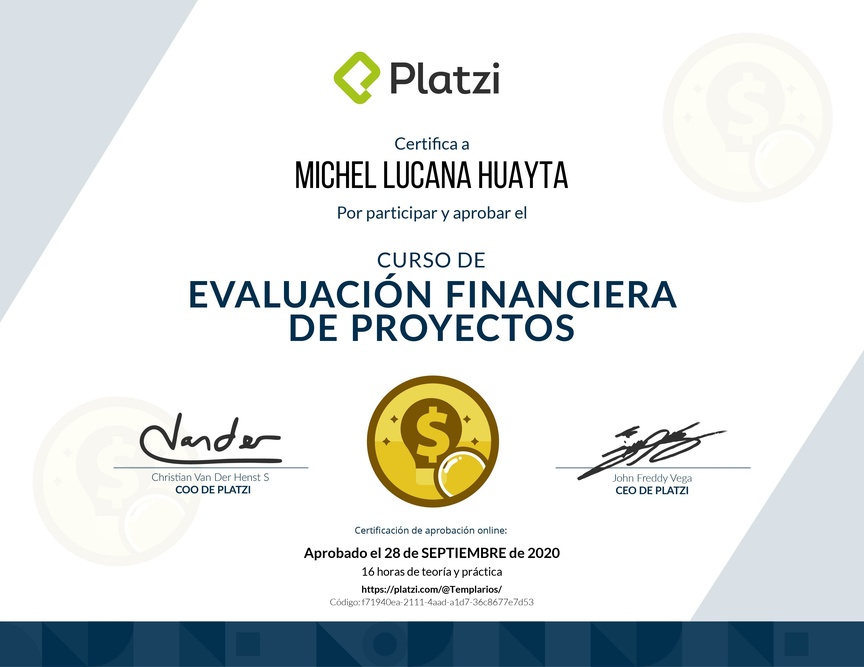 Diploma del Curso de Evaluación Financiera de Proyectos