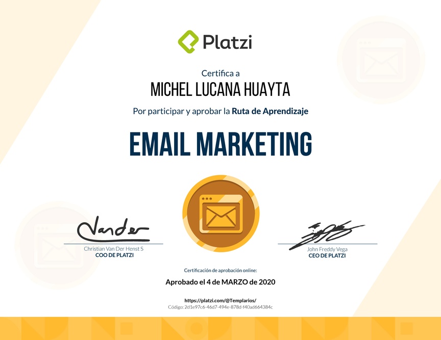Diploma de la Ruta de Aprendizaje de Email Marketing