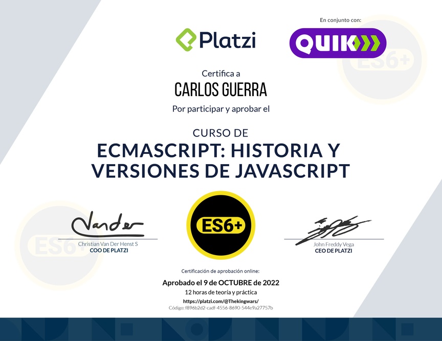 Diploma del Curso de ECMAScript 6+
