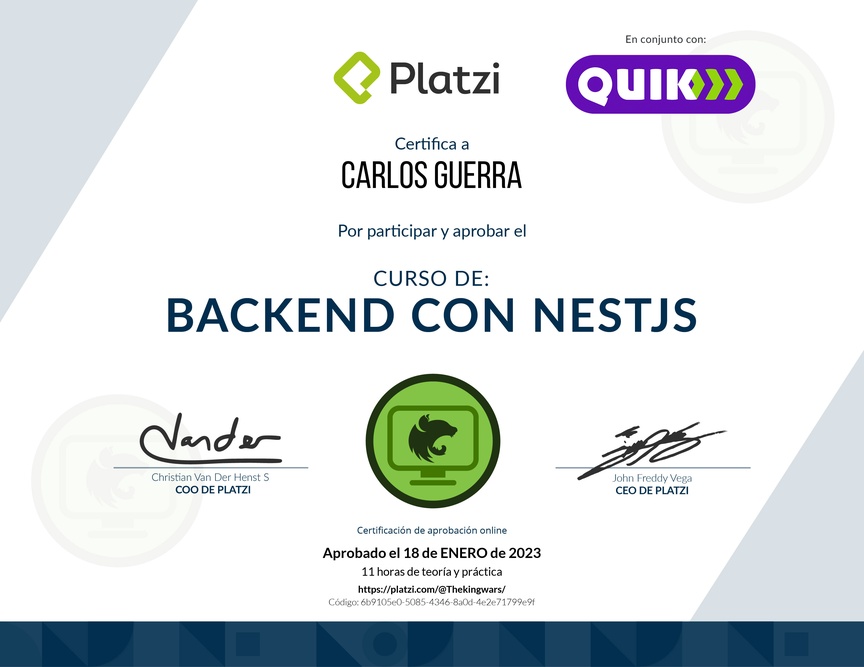 Diploma del Curso de Backend con NestJS