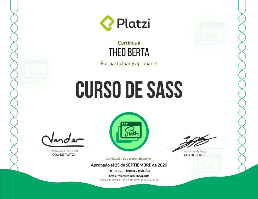 Diploma del Curso de Sass 2018