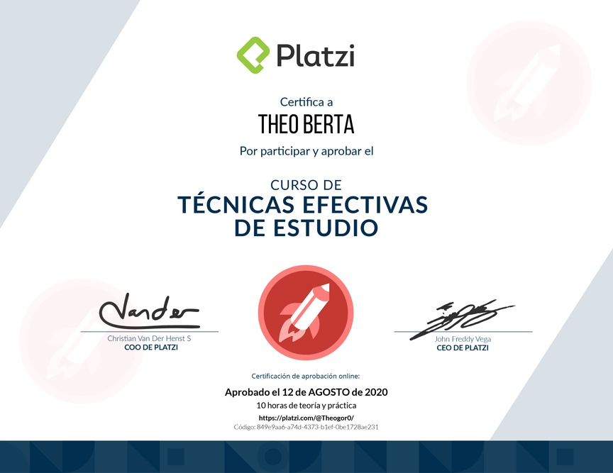 Diploma del Curso de Técnicas Efectivas de Estudio