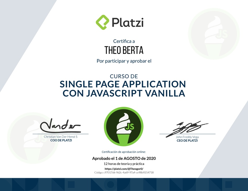 Diploma del Curso de Single Page Application con JavaScript Vanilla