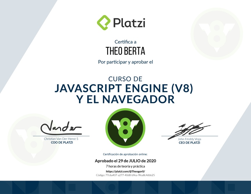 Diploma del Curso de JavaScript Engine (V8) y el Navegador