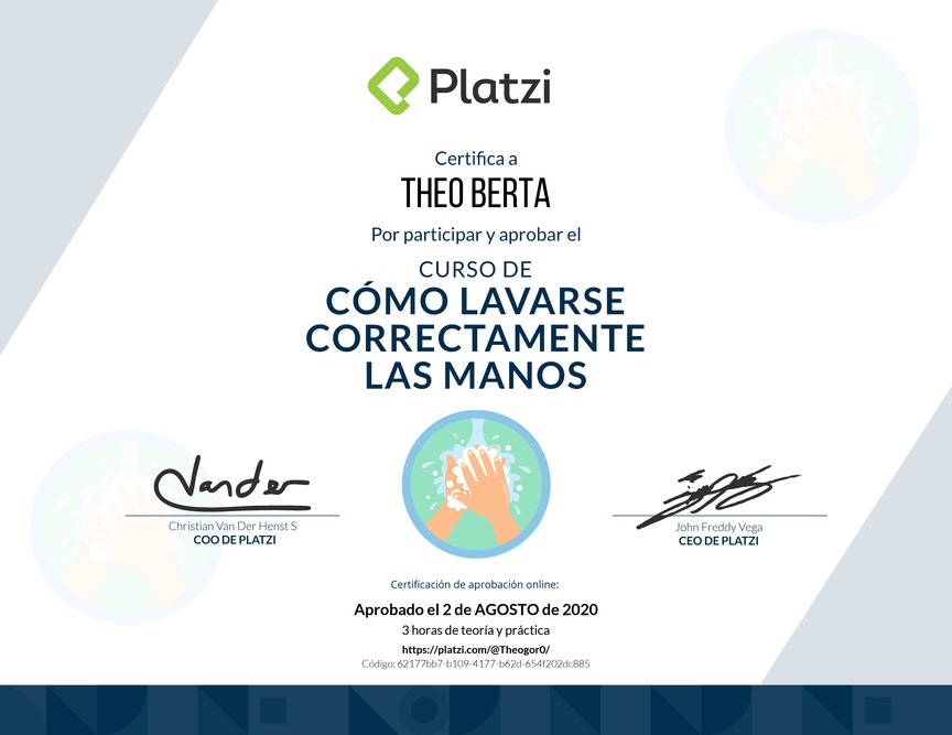 Diploma del Curso para Lavarse las Manos Correctamente