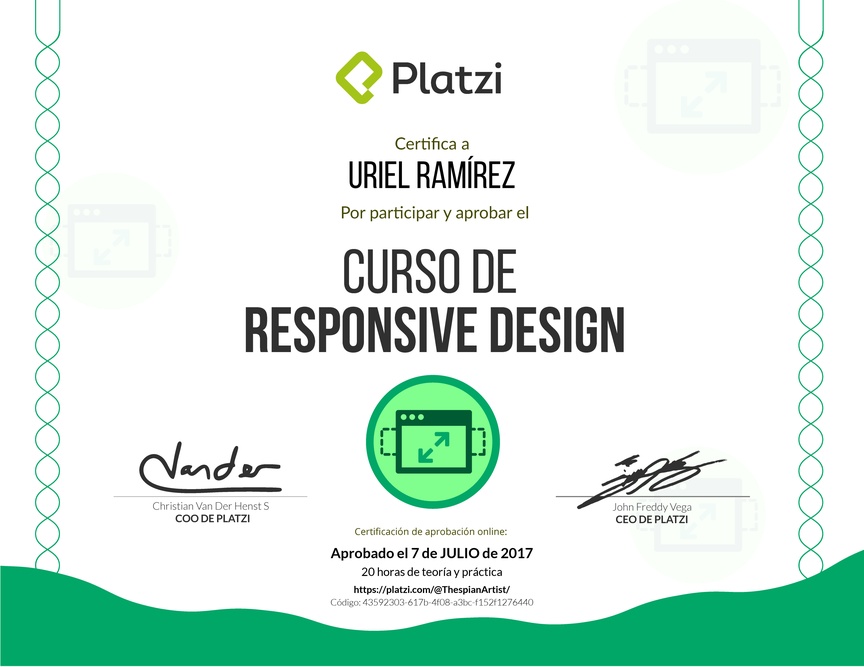 Diploma del Curso de Responsive Design 2016