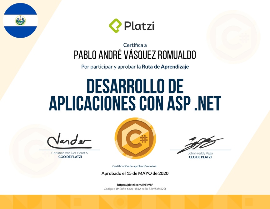 Diploma de la Ruta de Aprendizaje de Desarrollo con ASP.NET